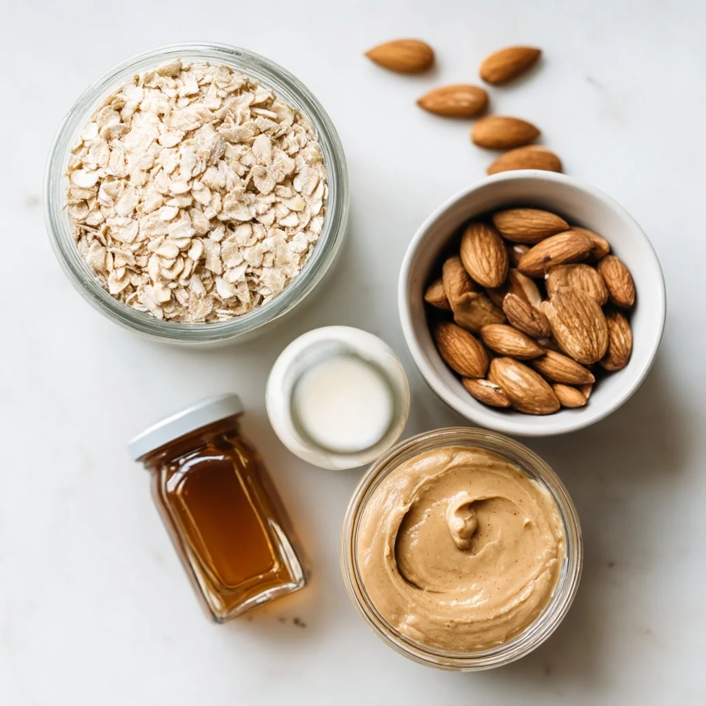 creamy vanilla almond overnight oats with sliced almonds and chia seeds in a white ceramic bowl