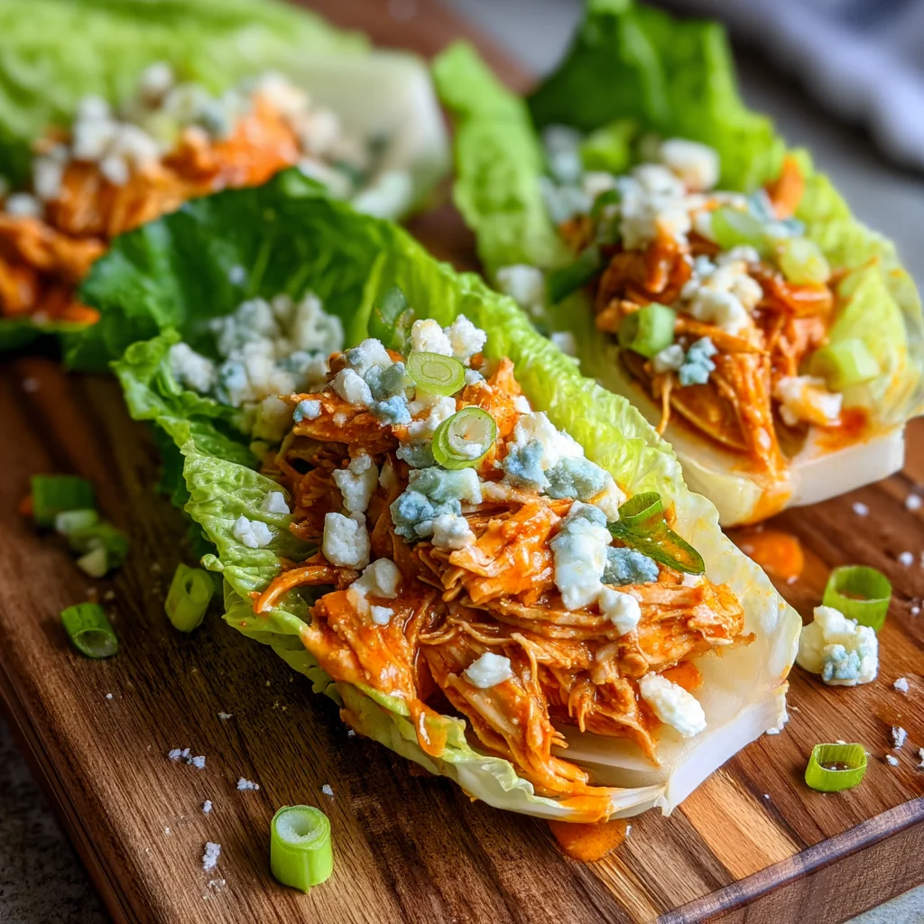 buffalo turkey lettuce wraps with glossy sauce, fresh lettuce leaves, and golden roasted turkey pieces