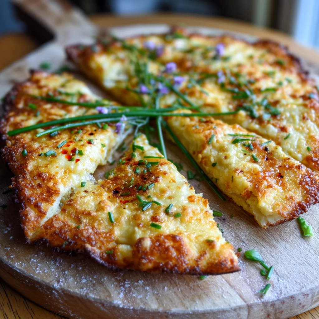 golden crispy cottage cheese crust with bubbling edges and fresh herb garnish in white ceramic dish