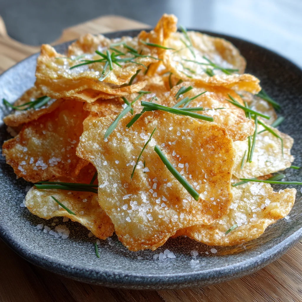 Crispy salt vinegar cottage cheese chips baked to perfection with golden edges and a glossy coating, sprinkled with fresh her