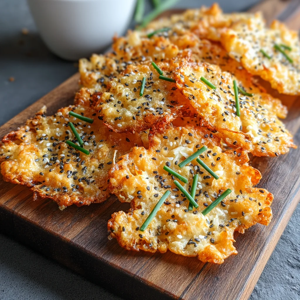 golden crispy everything bagel cottage cheese chips with visible seasoning and creamy texture on a white ceramic plate