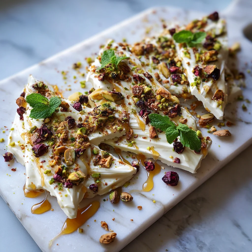 creamy frozen yogurt bark topped with fresh berries and granola, perfect for a healthy snack