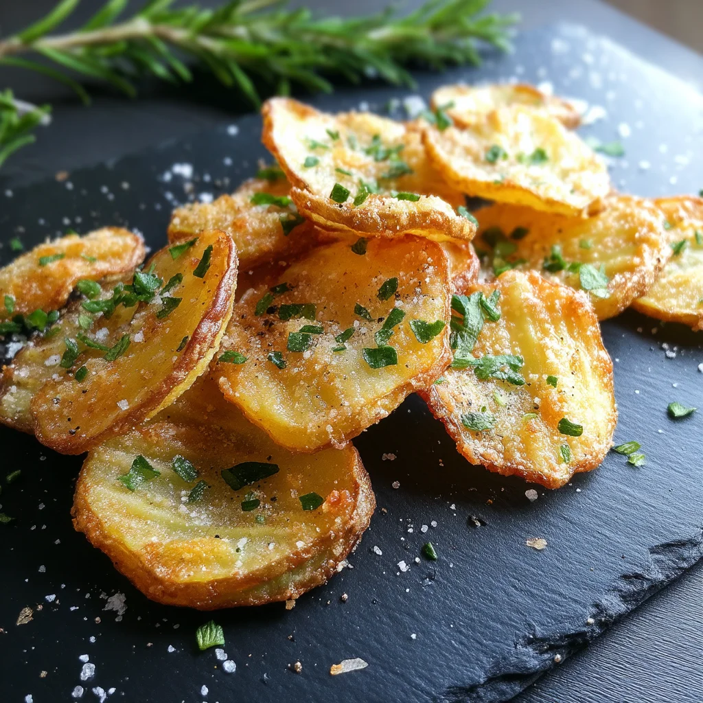 golden garlic parmesan cc chips coated in creamy sauce with fresh herbs and roasted edges