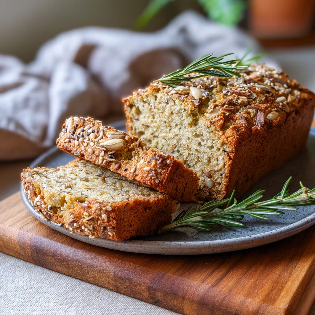golden brown protein bread loaf with a crisp crust and soft interior, sprinkled with sesame seeds