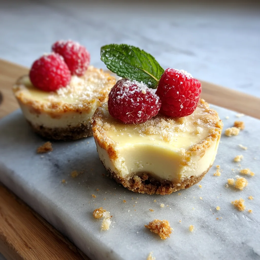 golden mini cheesecake cups with creamy filling and crumbly graham cracker crust, topped with fresh berries