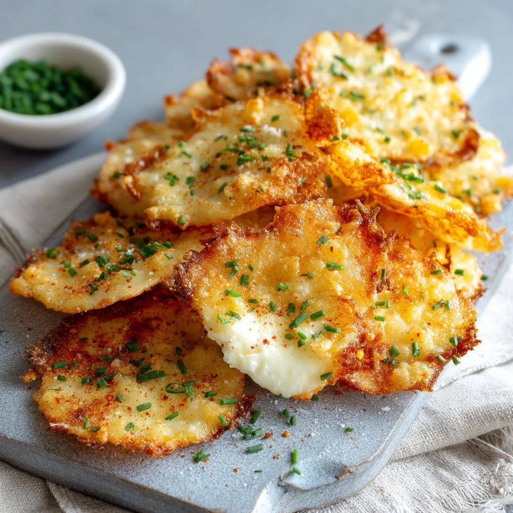 Crispy ranch cottage cheese chips with golden edges and creamy ranch drizzle on a white ceramic plate