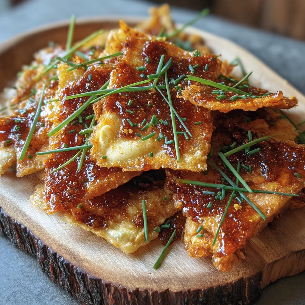 golden crispy smoky bbq cottage cheese chips with creamy coating and fresh herb garnish on white ceramic dish