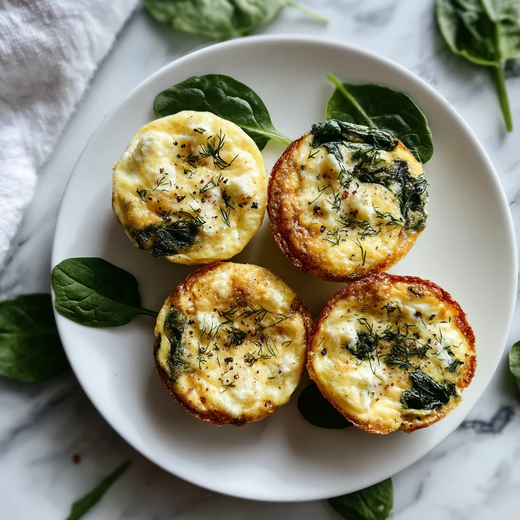 golden spinach feta egg bites in a ceramic baking dish with creamy texture and fresh spinach leaves