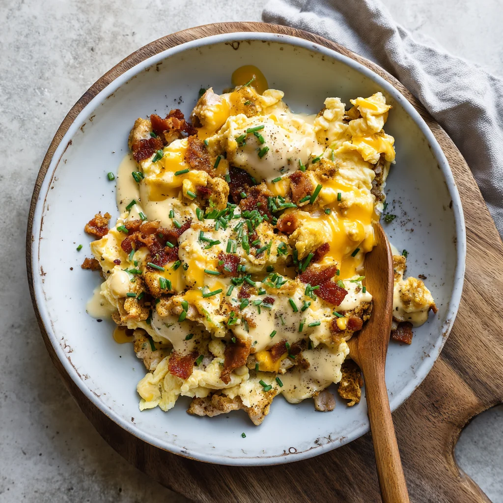 creamy 5-minute high protein breakfast bowl with perfectly roasted potatoes, golden eggs, and fresh herbs